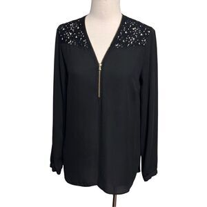 Cache Long Sleeve Black Lace Tunic Size Small
